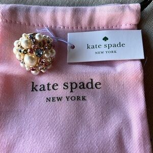 🆕kate spade♠️Stunning Cream Pearl Caviar Multi Color Stones Statement Ring SZ 5